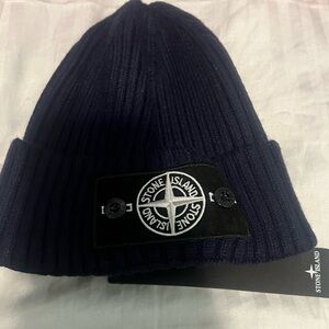 Stone Island Navy Ribbed Beanie